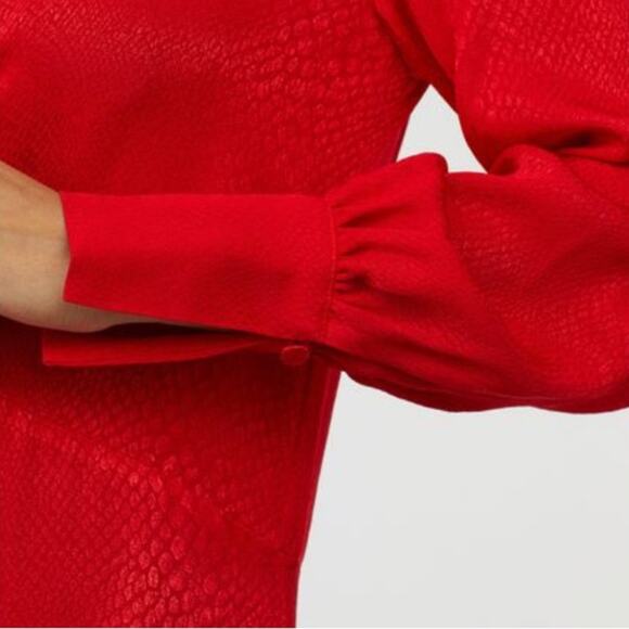 H&M Red Jacquard-weave Faux Wrap Midi Dress - Picture 8 of 13